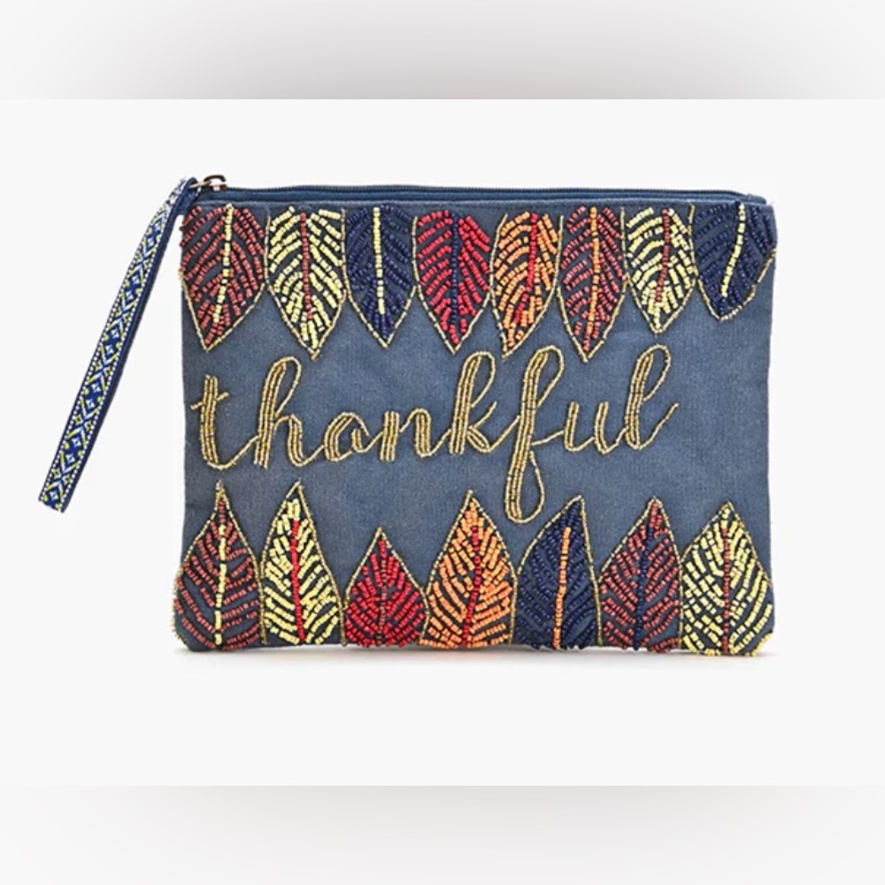America & Beyond THANKFUL EMBELLISHED WRISTLET CLUTCH NWT